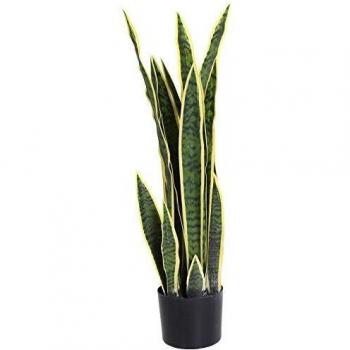 Planta Artificial Sanseveria en Vaso Ø15cm x 80cm, Ideal para Interior y Exterior, Realista Verde y Amarillo