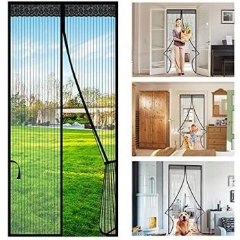 Cortina de Puerta Magnética, Wokkol Mosquitera Puerta Magnética, con Tiras de Almacenamiento en los Lados, Cinta Sin Taladros, Apagado Automático, para Cocina/Sala de Estar/Dormitorio