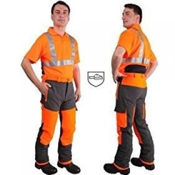 Pantalón Anticorte WATEX Talla 46/48, Color Antracita/Naranja