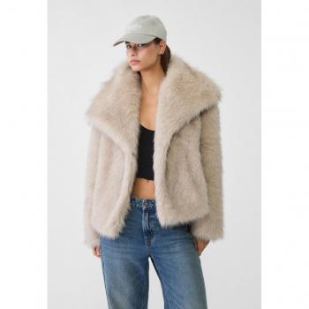 Cropped Faux Fur Jacket - Stone Gray - Size M