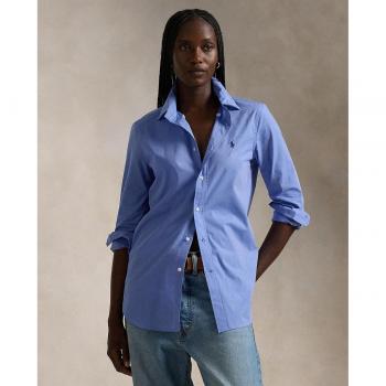 Camisa de mujer Slim Fit de algodón Ralph Lauren con logo bordado, color azul, talla 42