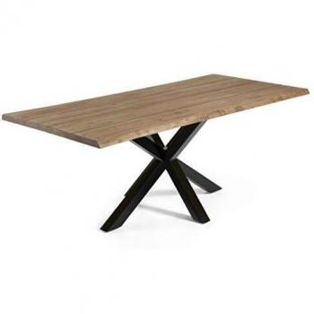 Kave Home - Mesa de Comedor Argo Rectangular 220 x 100 cm de Madera de Roble y Patas de Acero en Negro