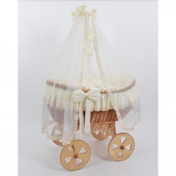 NEW Ophelia Star Heart Wheels Antique Cream Moisés Wicker Crib de alanel