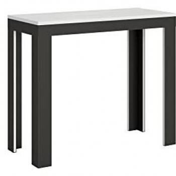Consola extensible 90x40/196 cm Línea Small Evolution Estructura Antracita y Fresno Blanco