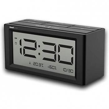 Sami Despertador Rectangular, con Pantalla LCD y digitos XL, luz LED Verde, Negro.
