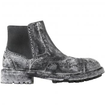 Dolce & Gabbana Black Gray Leather Ankle Boots - EU44/US11