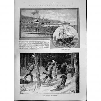 Tramperos Indios de la Impresión 1885 Antiguos Que Cazan las Naves de Quebec Canadá de las Ensenadas de la Madera
