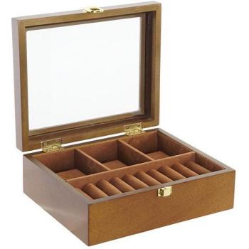 Caja-Joyero Relojero DKD Home Decor Marrón Madera Cristal MDF 21 x 18 x 8 cm con capacidad para 3 relojes en terciopelo