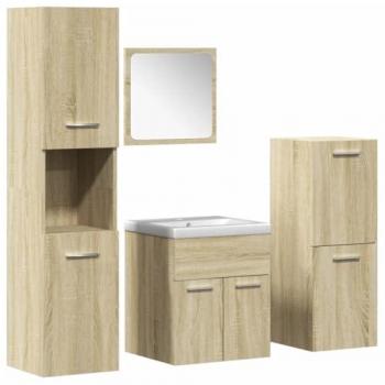 Juego de muebles de baño 5 piezas madera ingeniería roble Sonoma Marrón