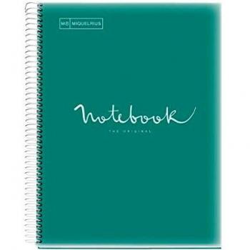 Miquelrius - Cuaderno Espiral Microperforado, Cubierta Polipropileno Translúcido, Tamaño A4 210 x 297 mm, 4 Taladros, 120 Hojas de 90 g/m² y 5 Franjas de Color, Cuadrícula de 5 x 5 mm, color Turquesa