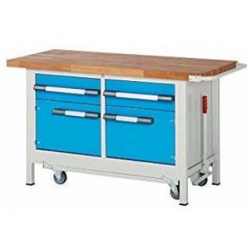 Banco de trabajo móvil y abatible Eurokraft Pro 476575 con 2 cajones y 2 puertas, dimensiones 1250 x 700 mm