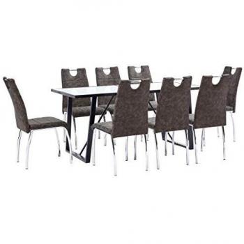 vidaXL Juego de Comedor 9 Piezas Cuero Sintético Mobiliario Decoración Interior Casa Hogar Robusto Duradero Resistente Funcional Práctico Útil Marrón