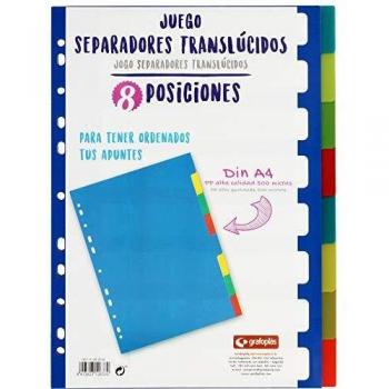 Grafoplás 41260500－Juego de separadores de colores para archivadores y carpetas, 8 pestañas tamaño A4