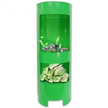 BBT@ Chimenea de metal columna / 1 metro de altura / Color: Verde / Con el estante de madera separada / Ancho: 37cm Altura: 100 cm Profundidad: 35 cm / Salida de calor es de aproximadamente 3,5 Kw / Metal con recubrimiento de polvo / Incluyendo 3 latas de