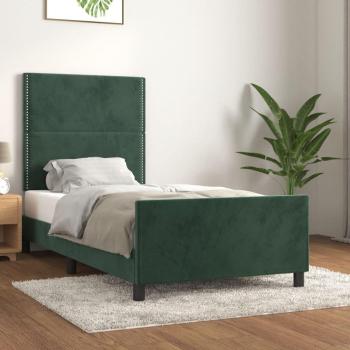Estructura de cama con cabecero de terciopelo verde oscuro 80x200 cm