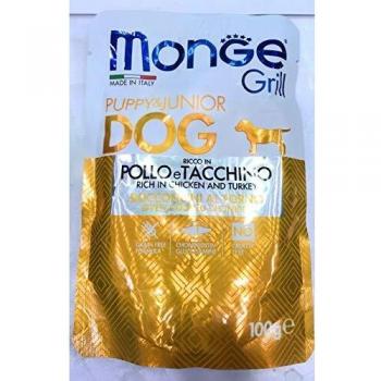 Monge Grill Busta Junior Pollo y Pavo 100 g - Comida húmeda para perros cachorros y jóvenes
