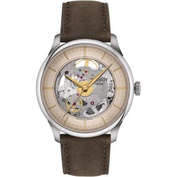 Tissot Chemin des Tourelles Automatic Men's Watch - Green/Brown Skeleton, 39mm