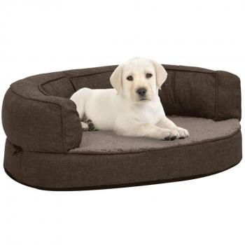 Colchón de cama de perro ergonómico aspecto lino marrón 60x42cm