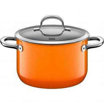 Silit Passion - Olla (Diámetro 24 cm Alto (aprox. 6,4 L reborde asas tapa de cristal Silargan Función cerámica inducción apto para lavavajillas, esmaltado, 20 cm, esmalte, naranja, 33  x  28  x  20 cm