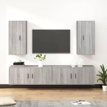 Set de muebles para TV 4 piezas gris Sonoma madera multicapa