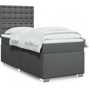 Cama box spring con colchón de muelles gris oscuro 90x200 cm tela