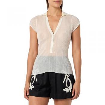 Pinko Women's Snow White Crepe Polo Top - Size Large