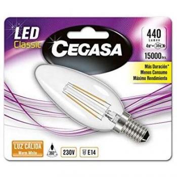 CEGASA LAMPARA LED Fil Vela 4W 440LM E14 BL1 2700K, Negro, Estandar