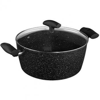 Cacerola de Aluminio Forjado con Recubrimiento de Piedra y Tapa de Vidrio - 28 cm - Antiadherente - Compatible con Inducción