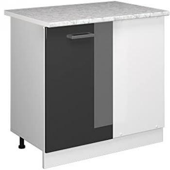 Armario de esquina R-Line, Antracita alto brillo con superficie de mármol, 86 cm