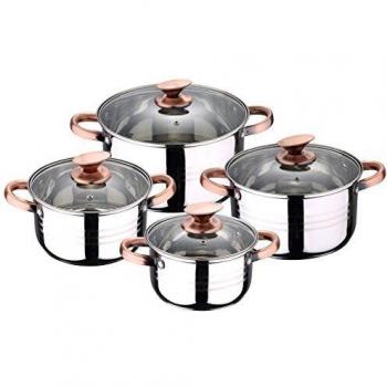 San Ignacio Bateria de cocina 8 piezas-acero inoxidable-tapas de vidrio-apta para inducción-Colección Altea, Multicolor, Ø16 Ø18 Ø20 y Ø24 cms