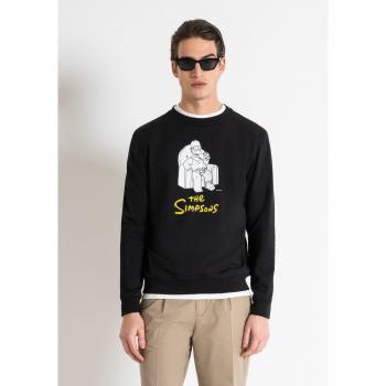 Sustainable Black Regular Fit Cotton-Polyester Blend Sweatshirt with Matte Plastic and Rubber Print - Homer Simpson Design by Antony Morato