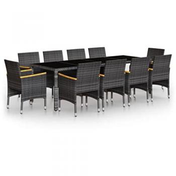 Set de comedor de jardín 11 pzas ratán sintético gris vidaXL