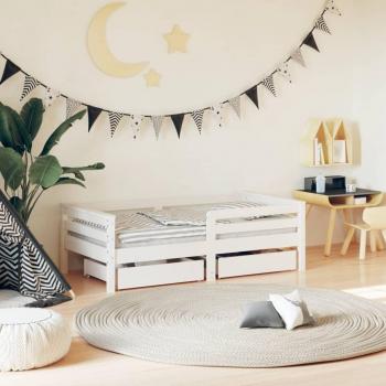 Cama infantil con cajones de madera de pino macizo blanco 70x140 cm