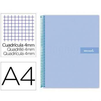 Cuaderno espiral liderpapel a4 crafty tapa forrada 80h 90 gr cuadro 4mm con margen color celeste.