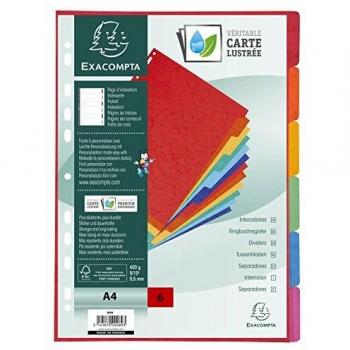 Separadores A4 de Cartulina Lustrada Rígida 400g - 6 Posiciones - Exacompta