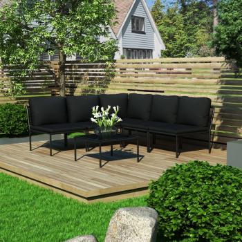 vidaXL 6-Piece Garden Lounge Set with Black PVC Cushions