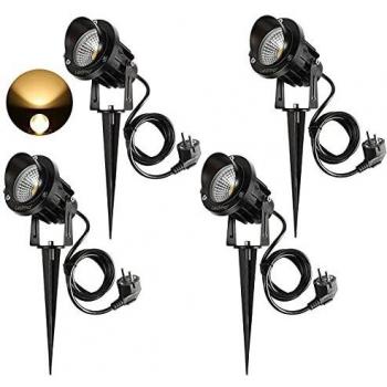 LEDMO 4PCS Foco Proyector Exterior 9W Foco COB LED con Estaca Lámpara Luz Blanco Cálido IP65 220V Impermeable LED Bombilla Exteriores para Jardín Aire Libre Césped Patio Decoración