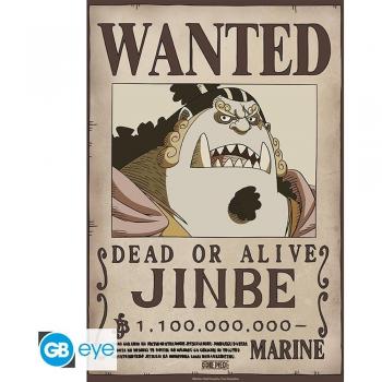 Poster Gb Eye Chibi One Piece Wanted Jinbe Wano, tipo: poster, características: diseño chibi del personaje Jinbe de One Piece, temática de Wanted, ilustración colorida y atractiva, tamaño estándar para decoración