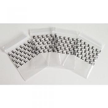 100 Black £ Pound Símbolo Impresión Ziplock Baggies Baggy bolsas 40 mm x 60 mm