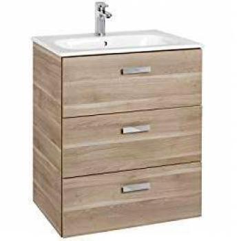 Lavabo + Mueble base 3 cajones Unik Family Victoria Basic Roca, 60 x 46 x 75 centímetros, color abedul