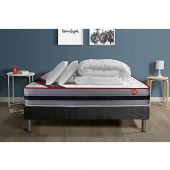 Pack VITALIT Colchón 180x200 cm Muelles Ensacados y Viscoelástica con Somier Gris - Incluye 2 Almohadas y Edredón