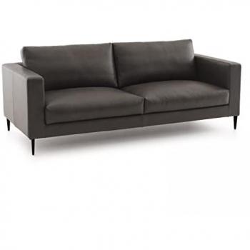 Sofá de cuero negro Oviala de 3 plazas