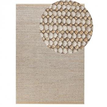 Alfombra Moderna Beige 140 x 200 cm de Lana Hecha a Mano con Pelo Rizado