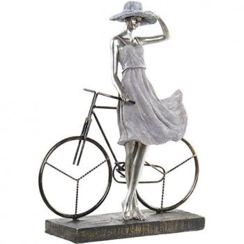 Figura decorativa de resina y metal con chica en bicicleta