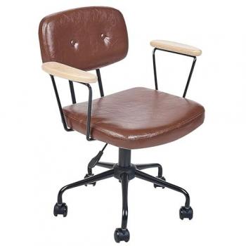 Silla de Oficina Giratoria Marrón de Piel Sintética Ajustable con Reposabrazos Algerita