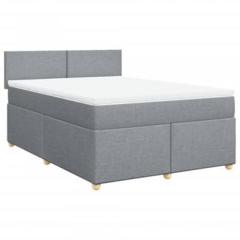 Cama box spring con colchón de muelles tela gris claro 140x190 cm
