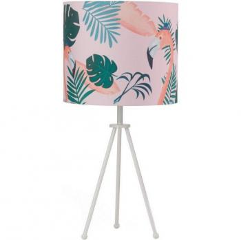 Lámpara de mesa trípode grande FLAMINGO Metal y Tela Rosa con pantalla redonda