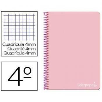 Cuaderno espiral liderpapel cuarto witty tapa dura 80h 75gr cuadro 4mm con margen color rosa.