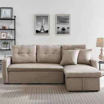 Sofá Cama Esquinero Convertible 4 Plazas Beige Malmo con Almacenamiento Integrado - Estilo Moderno y Cómodo