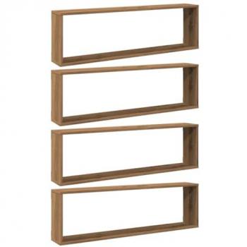 Estantes cubo de pared 4 uds madera roble artisan 100x15x30 cm